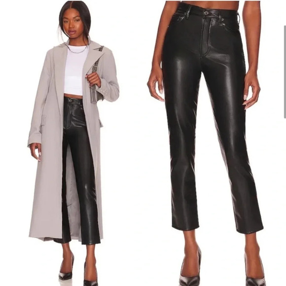 Agolde Riley long recycled leather blend pants NWOT - Picture 1 of 14